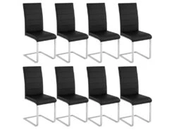 Lot De 8 Chaises Pieds Acier Siège De Salon Cuisine Salle à Manger Design Carré élégant Noir 08_0000090