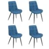 Lot De 4 Chaises En Tissu Bleu Avec Pieds En Métal Noir - JAELLE -Mobilia Boutique chaise 9246655