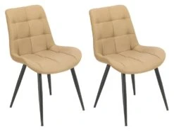Lot De 2 Chaises En Tissu Jaune Pâle Pieds En Métal Noir - JAELLE