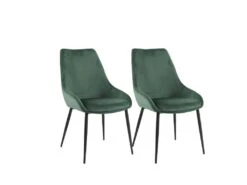 Lot De 2 Chaises En Velours Vert Et Piètement En Métal Noir - JAZZY