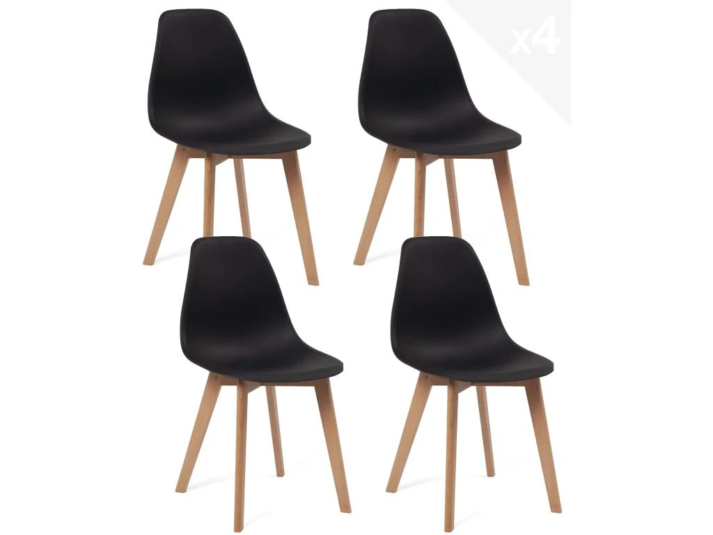 Lot De 4 Chaises Cuisine Style Scandinave NAO (noir) 3 Lot De 4 Chaises Cuisine Style Scandinave NAO (noir)