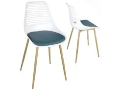 Lot De 2 Chaises De Cuisine Retro GEOS (Blanc Bleu)