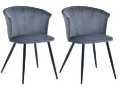 Lot De 2 Chaises De Salle à Manger, Fauteuil Scandinave, Assise Et Dossier Rembourrée En Velours Gris Foncé, Largeur D'assise 45 Cm, Pieds En Métal Noir, Charge 110 Kg, Pour Salon, Chambre à Coucher, Cuisine, Bureau