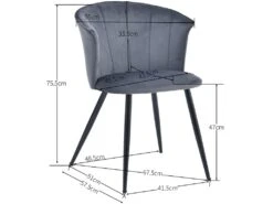 Lot De 2 Chaises De Salle à Manger, Fauteuil Scandinave, Assise Et Dossier Rembourrée En Velours Gris Foncé, Largeur D'assise 45 Cm, Pieds En Métal Noir, Charge 110 Kg, Pour Salon, Chambre à Coucher, Cuisine, Bureau -Mobilia Boutique chaise 9526149