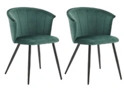 Lot De 2 Chaises De Salle à Manger, Fauteuil Scandinave, Assise Et Dossier Rembourrée En Velours Vert, Largeur D'assise 45 Cm, Pieds En Métal Noir, Charge 110 Kg, Pour Salon, Chambre à Coucher, Cuisine, Bureau