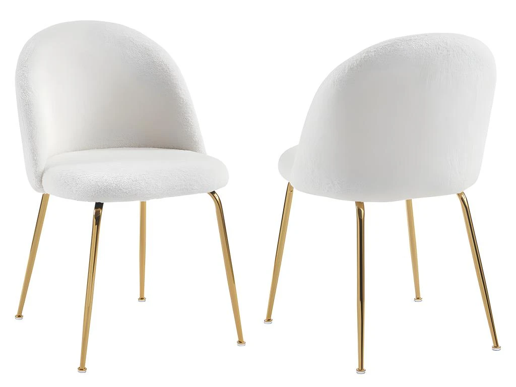 Lot De 2 Chaises - Tissu Bouclette Et Métal Doré - Blanc - MELBOURNE 3 Lot De 2 Chaises - Tissu Bouclette Et Métal Doré - Blanc - MELBOURNE