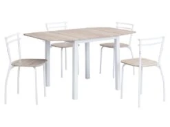 Ensemble Table + 4 Chaises En MDF Et Métal - Naturel Et Blanc - MAEWIN -Mobilia Boutique ensemble table et chaise 12307397