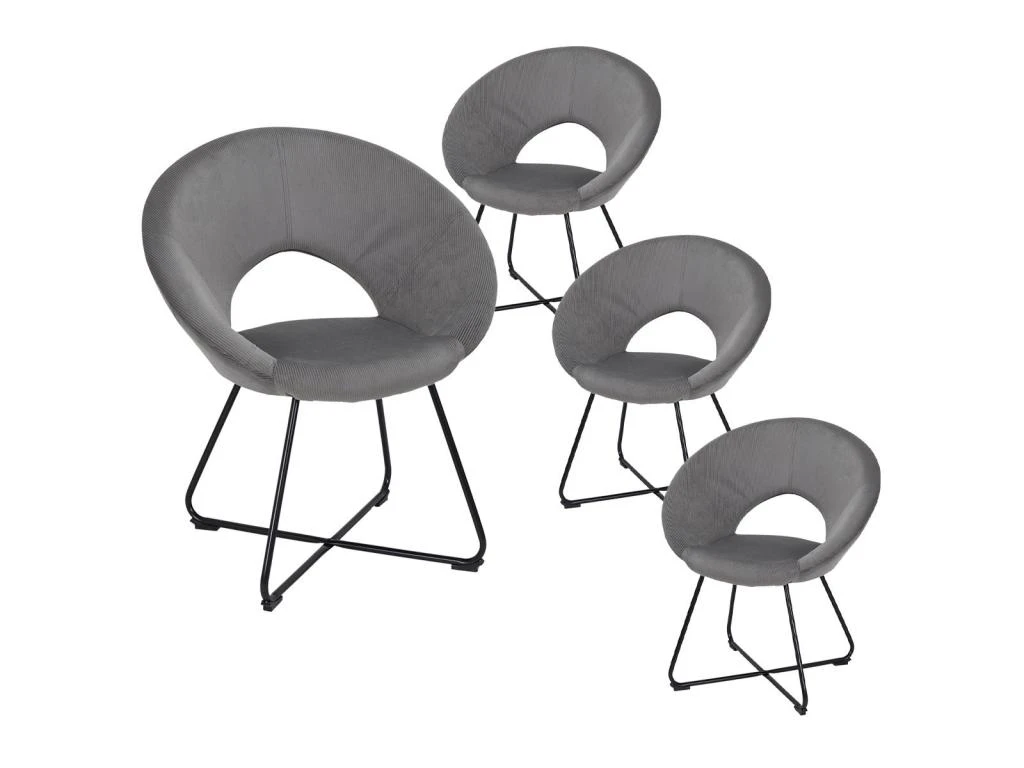 TENSO - Pack Table Allongeable Effet Bois + 4 Fauteuils Velours Côtelé Gris Konae 4 TENSO - Pack Table Allongeable Effet Bois + 4 Fauteuils Velours Côtelé Gris Konae – Image 2