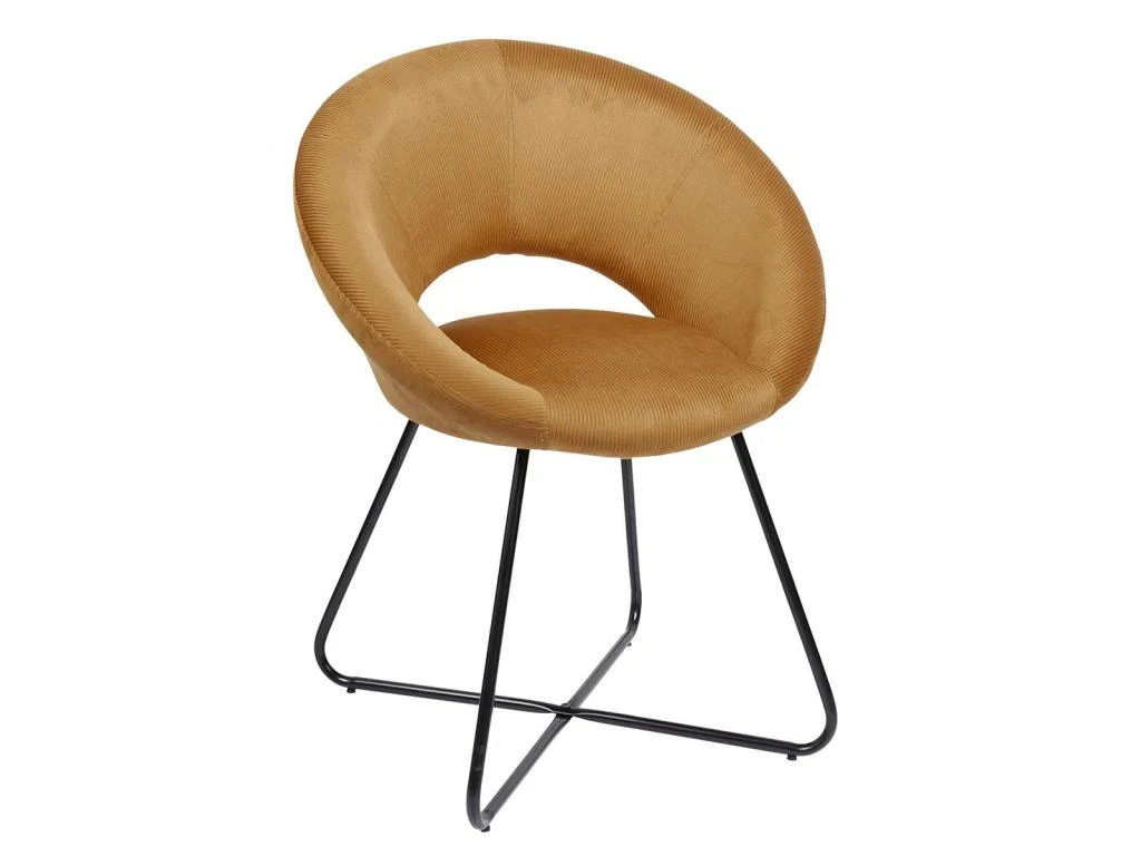 TENSO - Pack Table Allongeable Effet Bois + Fauteuils Velours Côtelé Konae 2x Noir + 2x Ocre 7 TENSO - Pack Table Allongeable Effet Bois + Fauteuils Velours Côtelé Konae 2x Noir + 2x Ocre – Image 5