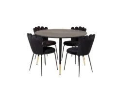 DippØ115BLBR Ensemble Table, Table Noir Et 4 Limhamn Chaises Velours Noir.