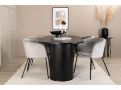 BiancaBL Ensemble Table, Table Noir Et 4 Berit Chaises Velours Gris. -Mobilia Boutique ensemble table et chaise 22189335