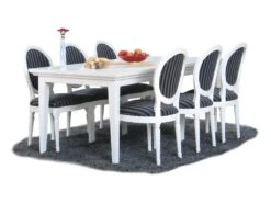 Venedig Ensemble De Salle à Manger 95x180/276, 2 Tablettes De Rangement Blanches Inclues Avec 6 Chaises Rococo, Blanc/noir.