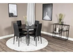 DippØ115BLBL Ensemble Table, Table Noir Et 4 Slim High Back Chaises Similicuir PU Noir. -Mobilia Boutique ensemble table et chaise 22190339