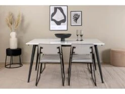 Jimmy150 Ensemble Table, Table Extensible Longueur Cm150 / 240 Blanc Et 4 Kenth Chaises Velours Gris. -Mobilia Boutique ensemble table et chaise 22190417