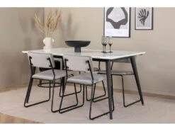 Jimmy150 Ensemble Table, Table Extensible Longueur Cm150 / 240 Blanc Et 4 Kenth Chaises Velours Gris. -Mobilia Boutique ensemble table et chaise 22190419