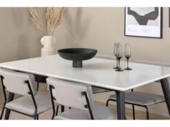Jimmy150 Ensemble Table, Table Extensible Longueur Cm150 / 240 Blanc Et 4 Kenth Chaises Velours Gris. -Mobilia Boutique ensemble table et chaise 22190421