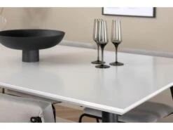 Jimmy150 Ensemble Table, Table Extensible Longueur Cm150 / 240 Blanc Et 4 Kenth Chaises Velours Gris. -Mobilia Boutique ensemble table et chaise 22190423