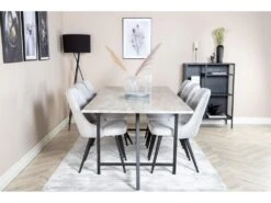 Jepara Ensemble Table, Table Teck Et 6 Velvet Deluxe Chaises Grisclair, Noir. -Mobilia Boutique ensemble table et chaise 22190493