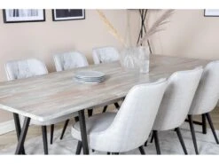 Jepara Ensemble Table, Table Teck Et 6 Velvet Deluxe Chaises Grisclair, Noir. -Mobilia Boutique ensemble table et chaise 22190497