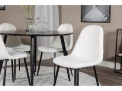 DippØ115BLBL Ensemble Table, Table Noir Et 4 Polar Fluff Chaises Teddy Blanc. -Mobilia Boutique ensemble table et chaise 22191307