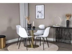 EstelleØ106BLBR Ensemble Table, Table Noir, Marbre Et 4 Polar Chaises Blanc. -Mobilia Boutique ensemble table et chaise 22191421