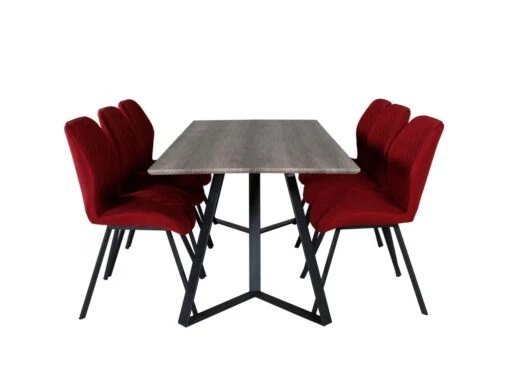 MarinaGRBL Ensemble Table, Table El Bois Décor Gris Et 6 Gemma Chaises Rouge. 6 MarinaGRBL Ensemble Table, Table El Bois Décor Gris Et 6 Gemma Chaises Rouge. -Mobilia Boutique ensemble table et chaise 22191781