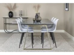 EstelleBLBR Ensemble Table, Table Noir, Marbre Et 6 Polar Chaises Blanc. -Mobilia Boutique ensemble table et chaise 22191849