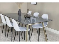 EstelleBLBR Ensemble Table, Table Noir, Marbre Et 6 Polar Chaises Blanc. -Mobilia Boutique ensemble table et chaise 22191851