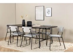 UnoBL Ensemble Table, Table Noir Et 6 Kenth Chaises Velours Gris. -Mobilia Boutique ensemble table et chaise 22192273