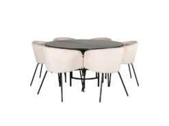 Copenhagen Ensemble Table, Table Marron Et 6 Berit Chaises Velours Beige.