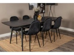 Gold Ensemble Table, Table Extensible Longueur Cm180 / 220 Noir Et 6 Polar Chaises Velours Noir. -Mobilia Boutique ensemble table et chaise 22192881