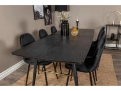 Gold Ensemble Table, Table Extensible Longueur Cm180 / 220 Noir Et 6 Polar Chaises Velours Noir. -Mobilia Boutique ensemble table et chaise 22192885