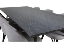 EstelleBLBR Ensemble Table, Table Noir, Marbre Et 6 Velvet Chaises Grisclair, Noir. -Mobilia Boutique ensemble table et chaise 22192929