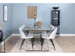 EstelleBLBR Ensemble Table, Table Noir, Marbre Et 6 Velvet Chaises Grisclair, Noir. -Mobilia Boutique ensemble table et chaise 22192931