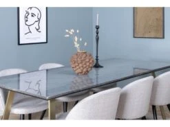 EstelleBLBR Ensemble Table, Table Noir, Marbre Et 6 Velvet Chaises Grisclair, Noir. -Mobilia Boutique ensemble table et chaise 22192933