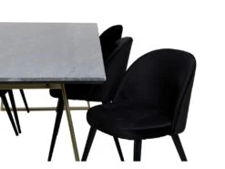 EstelleBLBR Ensemble Table, Table Noir, Marbre Et 6 Velvet Chaises Velours Noir. -Mobilia Boutique ensemble table et chaise 22193521