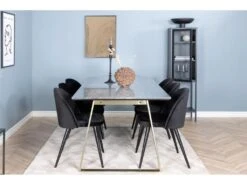 EstelleBLBR Ensemble Table, Table Noir, Marbre Et 6 Velvet Chaises Velours Noir. -Mobilia Boutique ensemble table et chaise 22193523