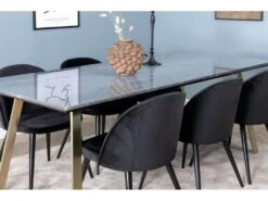 EstelleBLBR Ensemble Table, Table Noir, Marbre Et 6 Velvet Chaises Velours Noir. -Mobilia Boutique ensemble table et chaise 22193525