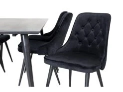 Dipp180x90BLBL Ensemble Table, Table Noir Et 6 Velvet Deluxe Chaises Velours Noir. -Mobilia Boutique ensemble table et chaise 22193585