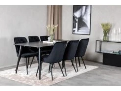 Dipp180x90BLBL Ensemble Table, Table Noir Et 6 Velvet Deluxe Chaises Velours Noir. -Mobilia Boutique ensemble table et chaise 22193587