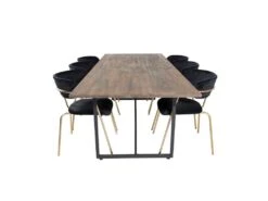 Padang Ensemble Table, Table Teck Et 6 Arrow Chaises Velours Noir.