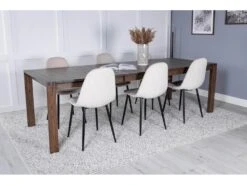 SliderOS Ensemble Table, Table Extensible Longueur Cm170 / 250 Enfumé Chêne Et 6 Polar Chaises Velours Beige. -Mobilia Boutique ensemble table et chaise 22193749
