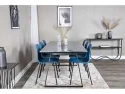 EstelleBLBL Ensemble Table, Table Noir, Marbre Et 6 Arctic Chaises Bleu, Noir. -Mobilia Boutique ensemble table et chaise 22194423