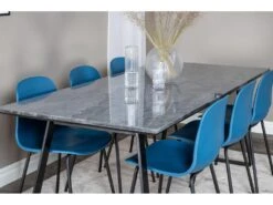 EstelleBLBL Ensemble Table, Table Noir, Marbre Et 6 Arctic Chaises Bleu, Noir. -Mobilia Boutique ensemble table et chaise 22194427