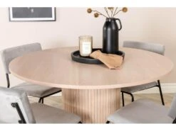 BiancaROWW Ensemble Table, Table Chêne Plaqué Blanc Washed Et 4 Kenth Chaises Velours Gris. -Mobilia Boutique ensemble table et chaise 22195455