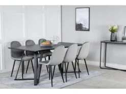 MarinaBLBL Ensemble Table, Table Noir Et 6 Polar Chaises Velours Gris. -Mobilia Boutique ensemble table et chaise 22195615