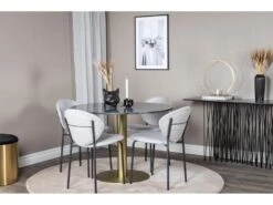 EstelleØ106BLBR Ensemble Table, Table Noir, Marbre Et 4 Vault Chaises Gris. -Mobilia Boutique ensemble table et chaise 22196943