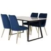 Estelle Ensemble Table, Table Marbre Blanc Et 4 Velvet Deluxe Chaises Velours Bleu, Laiton Décor. -Mobilia Boutique ensemble table et chaise 22197403