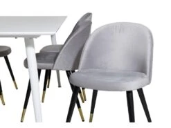 Polar180X90WHWH Ensemble Table, Table Blanc Et 6 Velvet Chaises Velours Grisclair. -Mobilia Boutique ensemble table et chaise 22197969