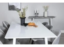 Polar180X90WHWH Ensemble Table, Table Blanc Et 6 Velvet Chaises Velours Grisclair. -Mobilia Boutique ensemble table et chaise 22197975